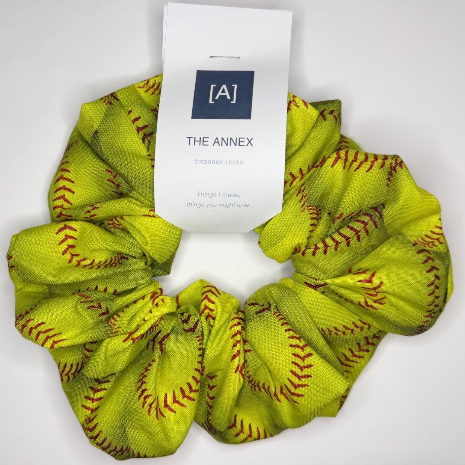 Jumbo yellow softball print scrunchie
